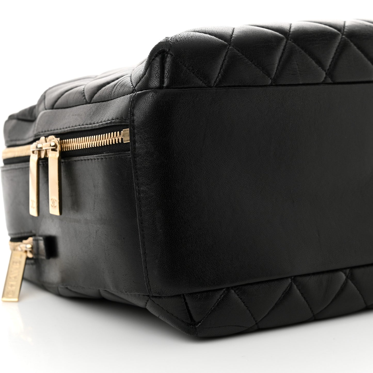 Lambskin Quilted Large Trendy CC Bowling Bag Black