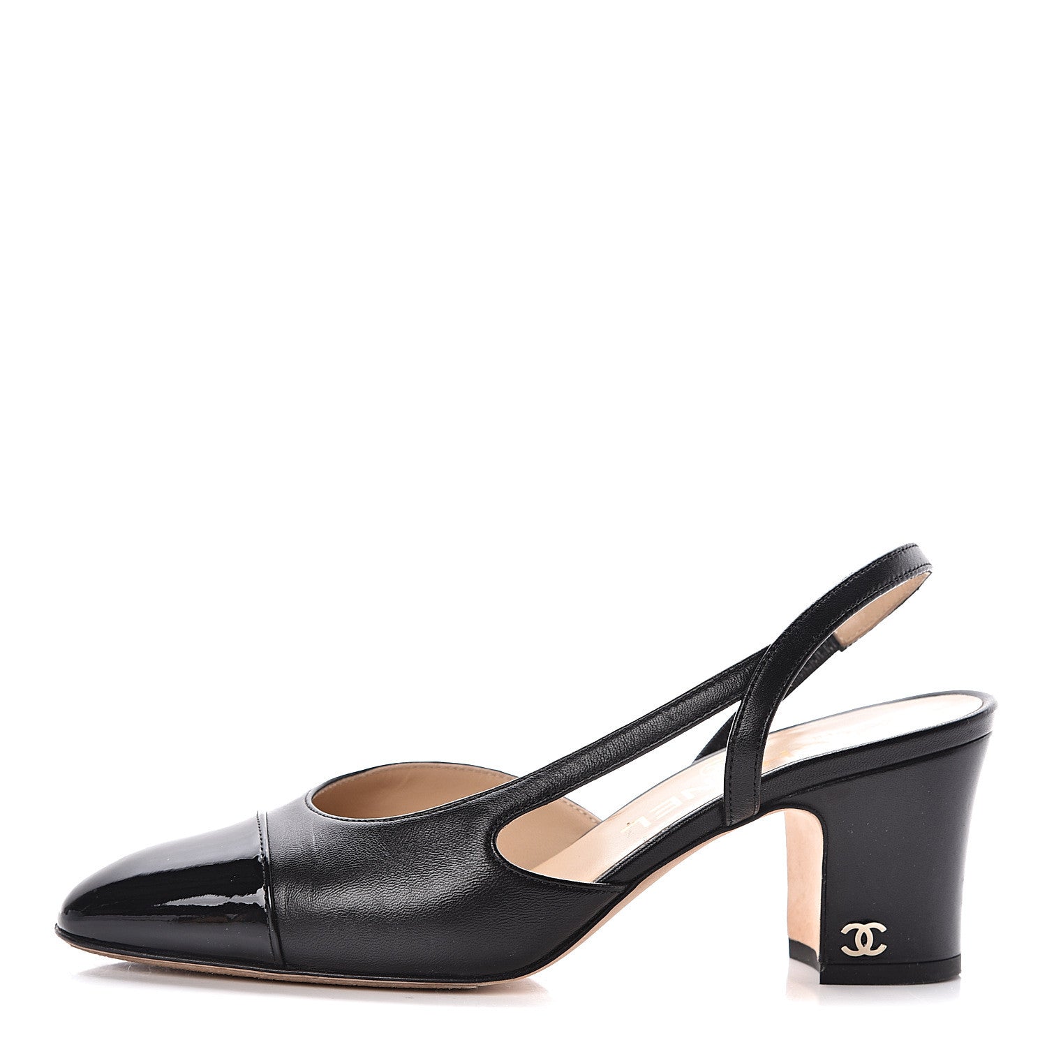 Chanel Lambskin Patent Cap Toe CC Slingback Sandals 35 Black 1 of 11
