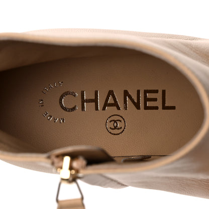 Chanel Lambskin Grosgrain Cap Toe Short Ankle Boots 39 Beige Black 7 of 10
