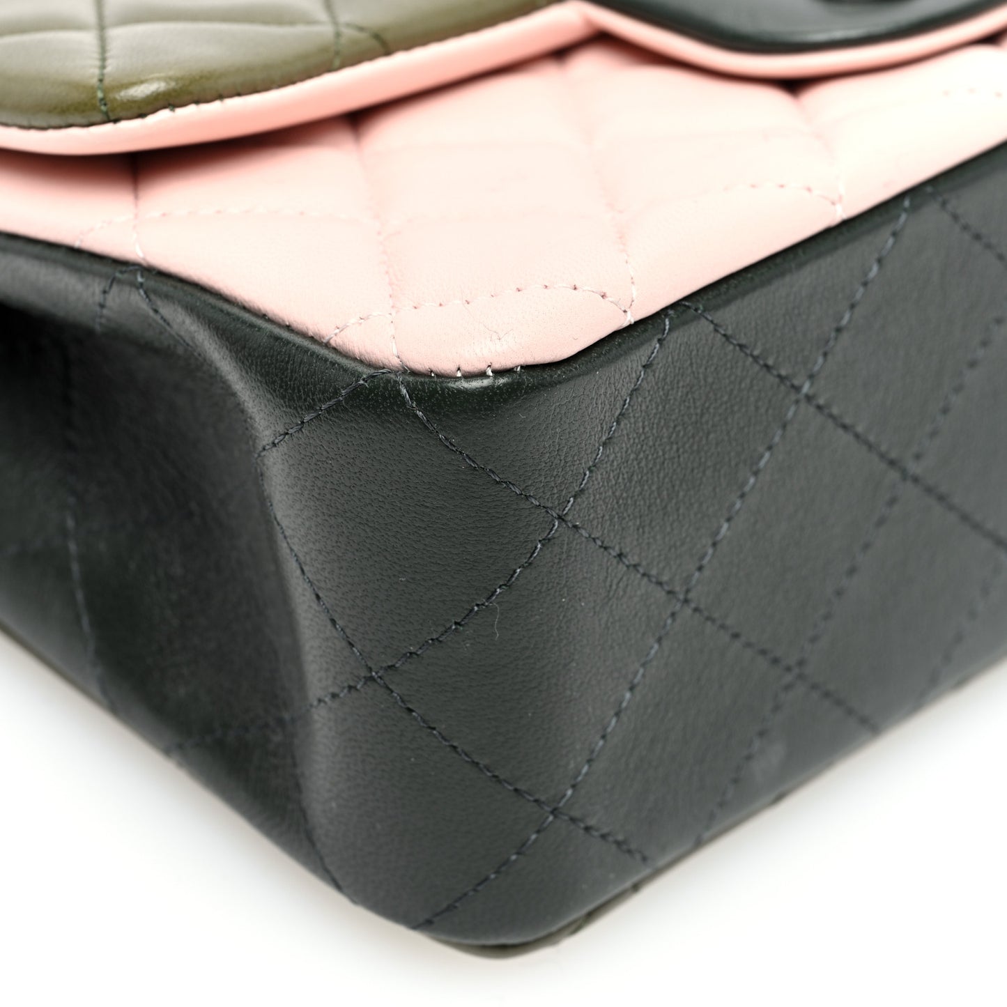 Lambskin Quilted Tri-Color Mini Rectangular Flap Green Pink