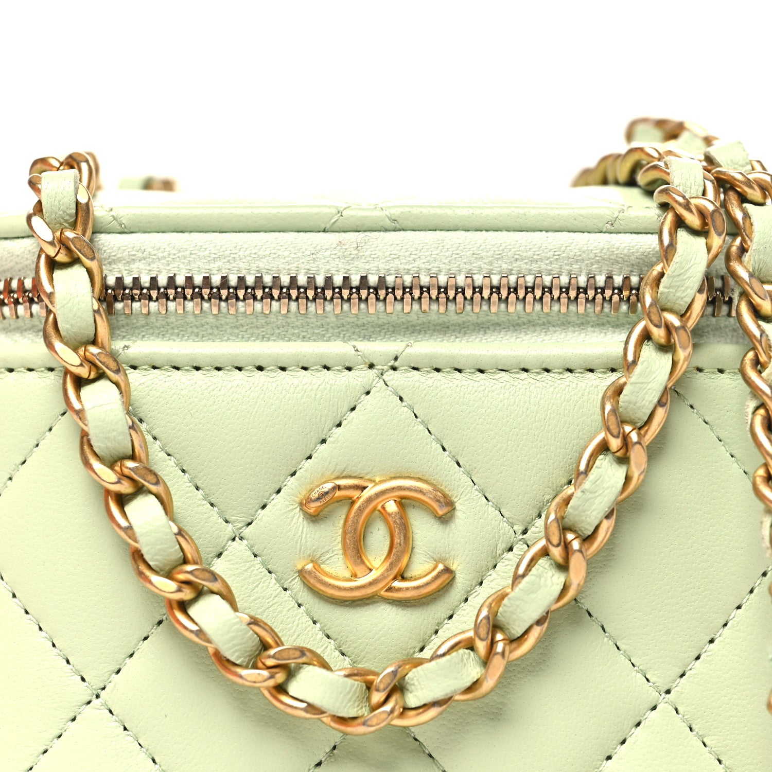 Chanel Lambskin Quilted Pearl Crush Mini Vanity Case With Chain Light Green 8 of 12
