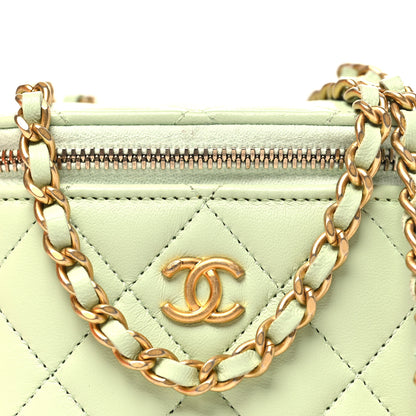 Chanel Lambskin Quilted Pearl Crush Mini Vanity Case With Chain Light Green 8 of 12