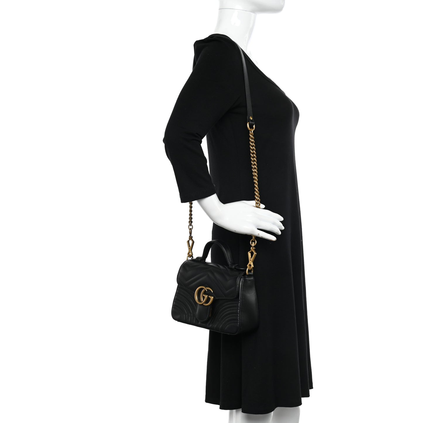 Calfskin Matelasse Mini GG Marmont Top Handle Shoulder Bag Black