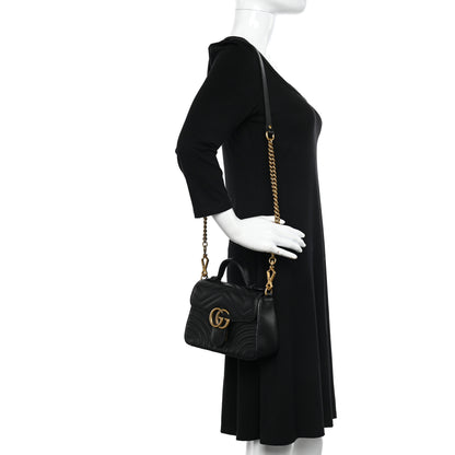 Gucci Calfskin Matelasse Mini GG Marmont Top Handle Shoulder Bag Black 3 of 10