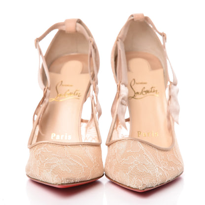 Christian Louboutin Satin Chantilly Lace Hot Jeanbi 100 Pumps 36.5 Nude 2 of 7