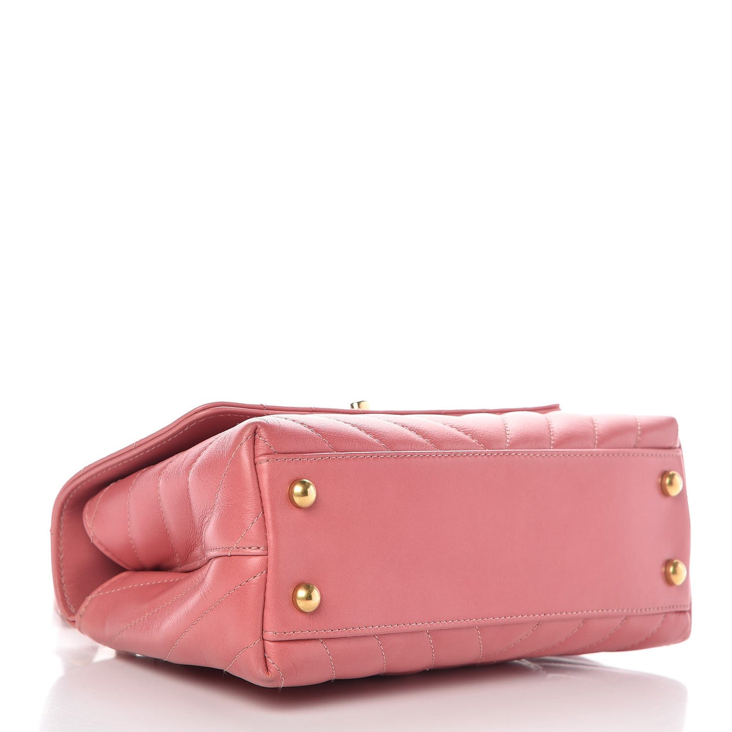 Calfskin Lizard Chevron Quilted Mini Coco Handle Flap Pink