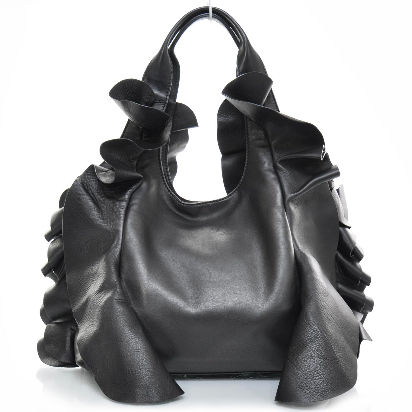 Nappa Leather Ruffled Hobo Black