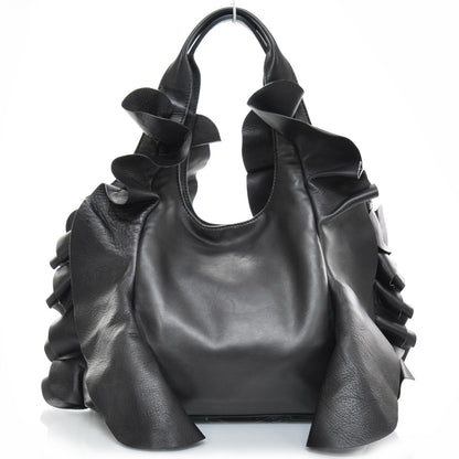 Valentino Garavani Nappa Leather Ruffled Hobo Black 4 of 9