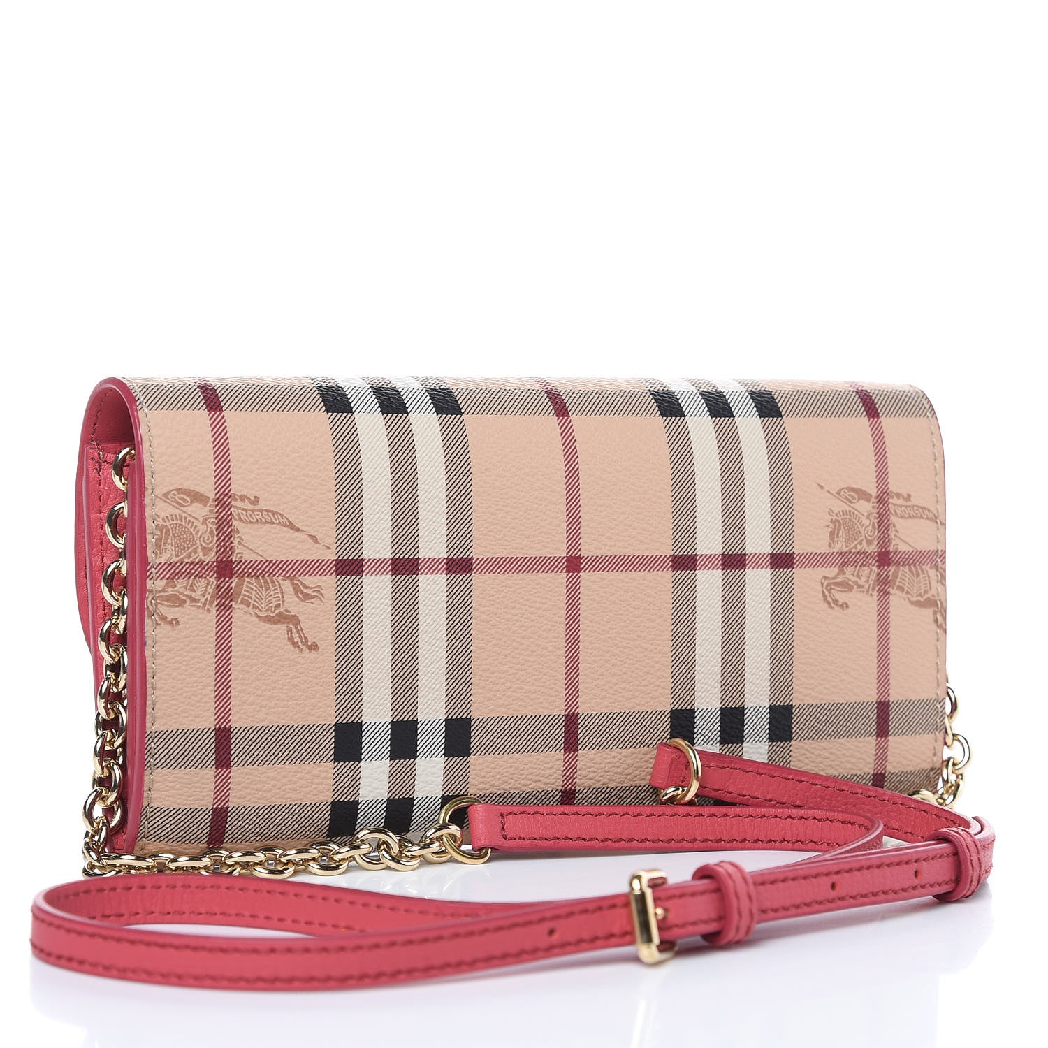 Burberry Haymarket Check Henley Wallet On Chain Coral Red 3 of 11