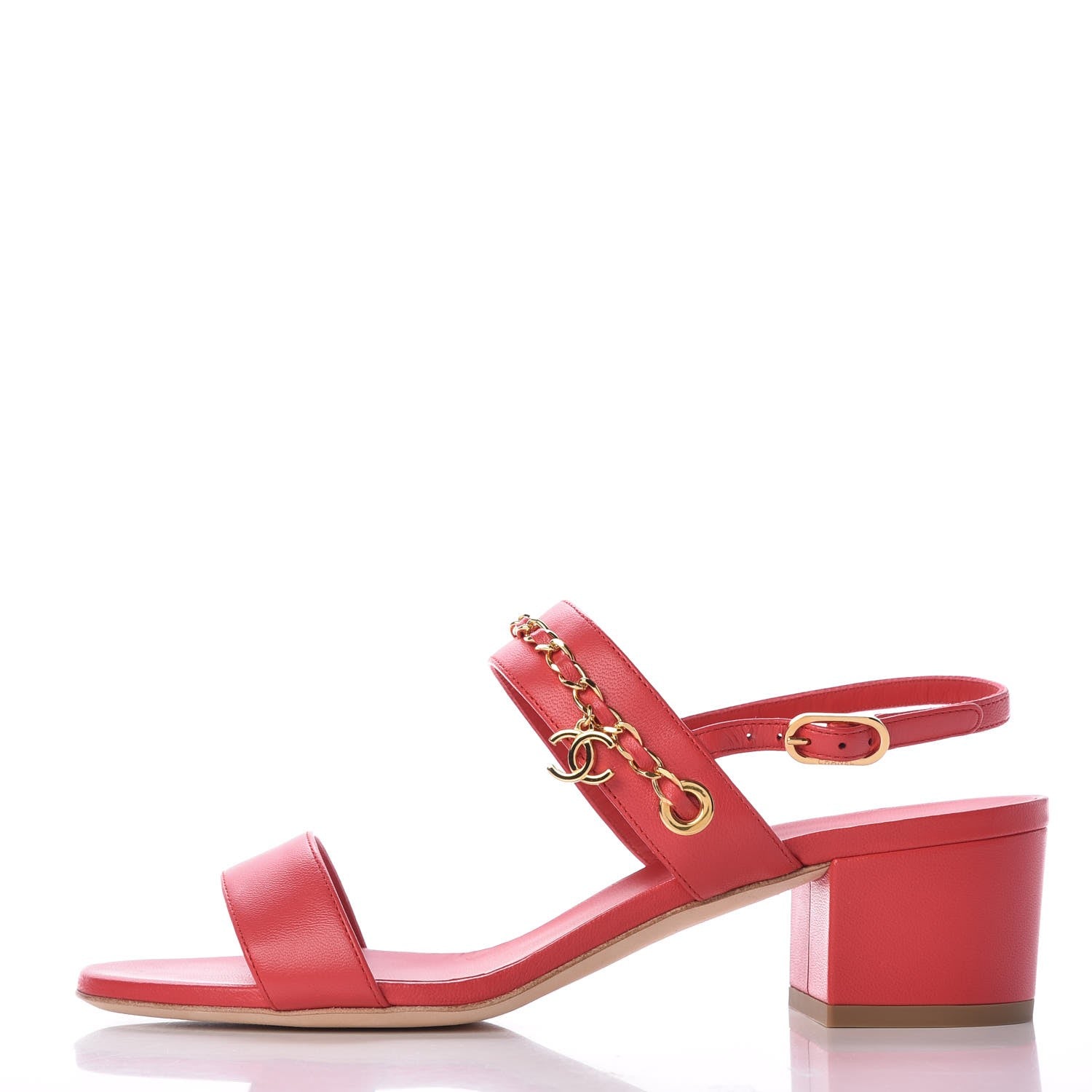 Chanel Lambskin Chain Clover Sandals 38 Red 1 of 9