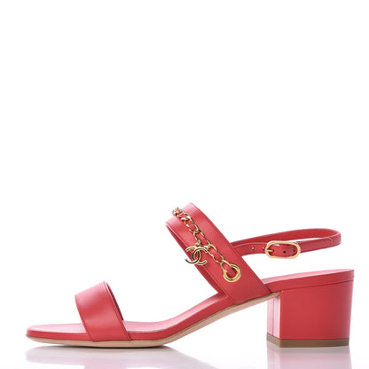 Chanel Lambskin Chain Clover Sandals 38 Red 1 of 9