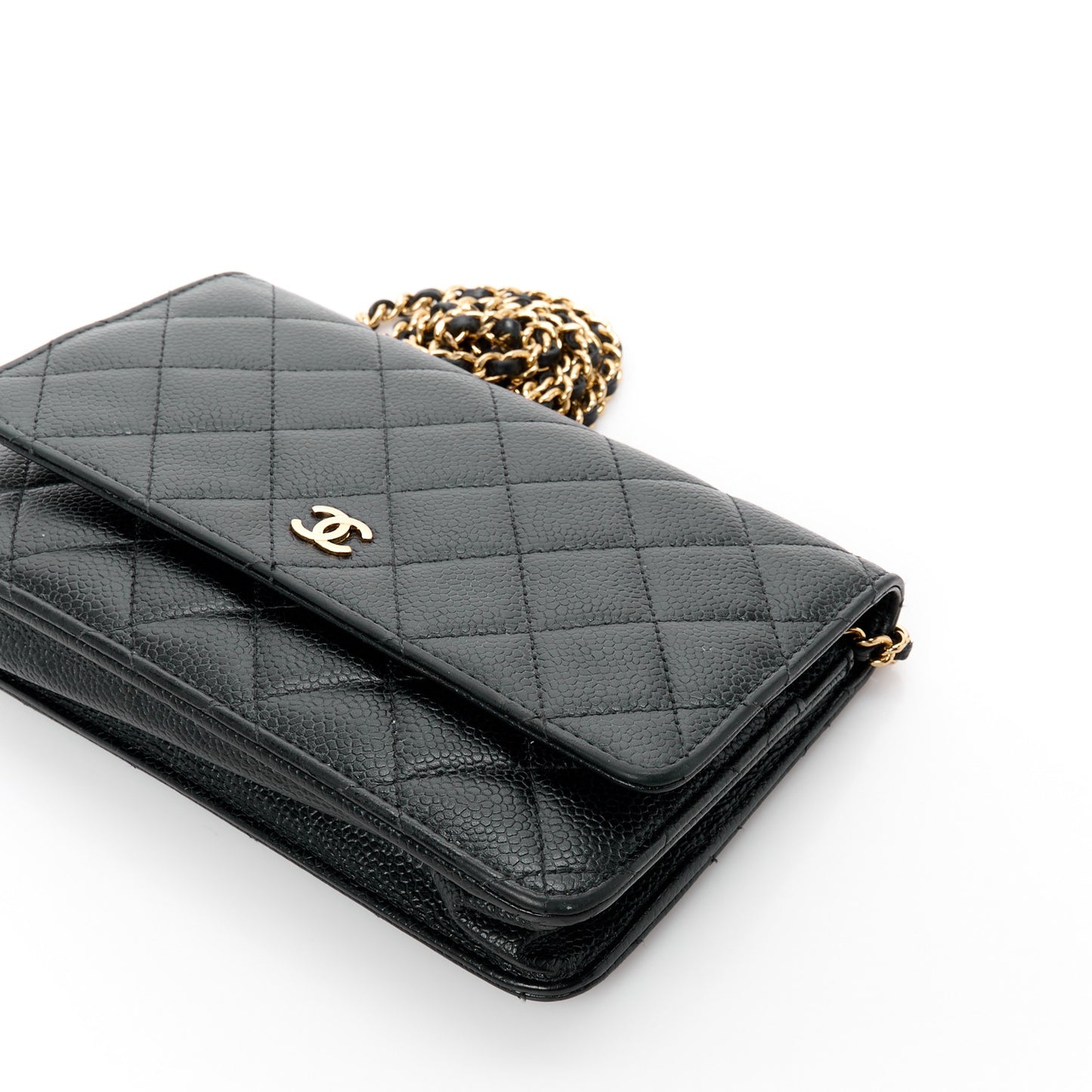 Caviar Quilted Wallet on Chain WOC Black