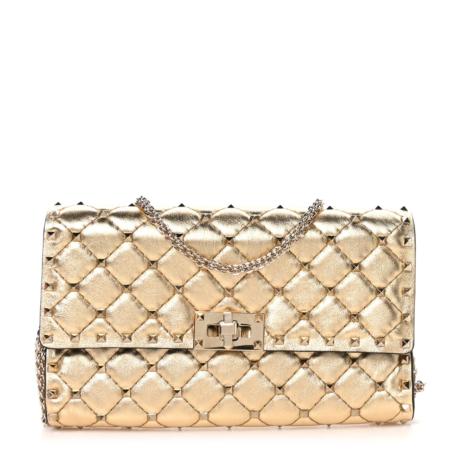 Valentino Garavani Metallic Nappa Rockstud Spike Wallet on Chain Mekong 1 of 11
