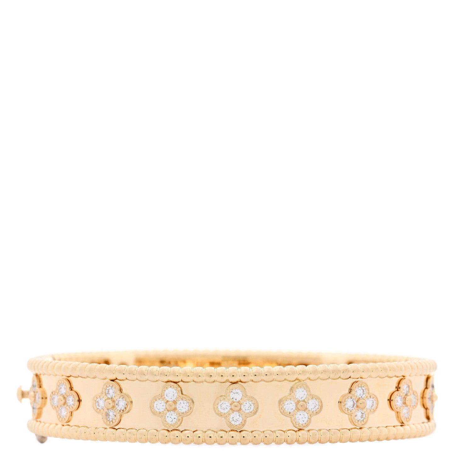 Van Cleef & Arpels 18K Yellow Gold Diamond Perlee Clovers Bangle Bracelet S 2 of 3