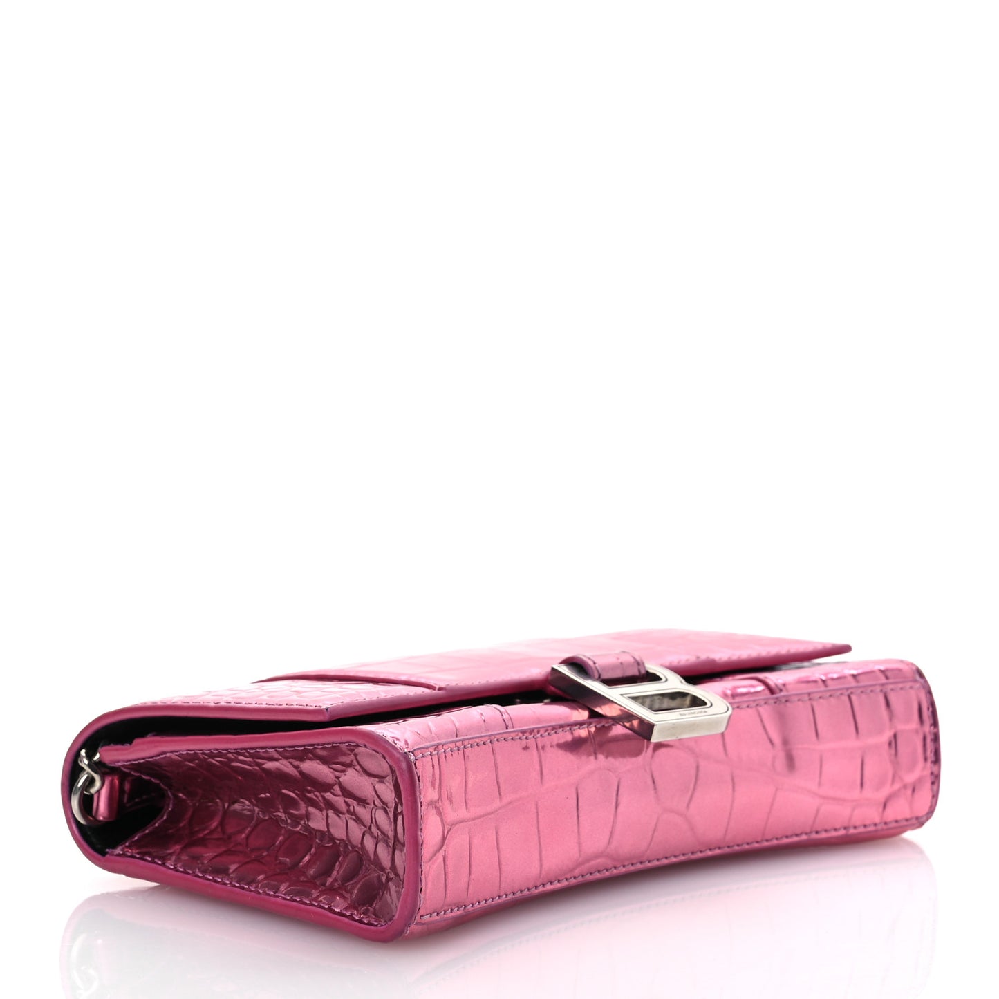 Metallic Shiny Calfskin Crocodile Embossed Hourglass Chain Bag Pink