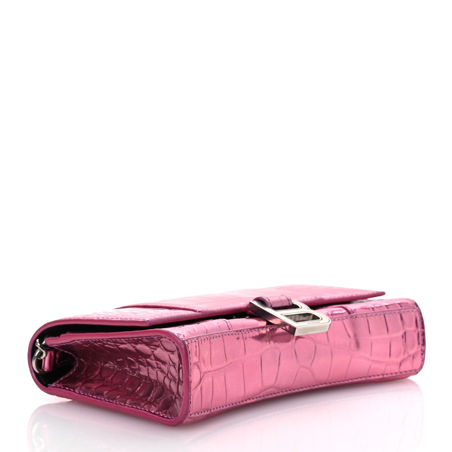 Balenciaga Metallic Shiny Calfskin Crocodile Embossed Hourglass Chain Bag Pink 4 of 18
