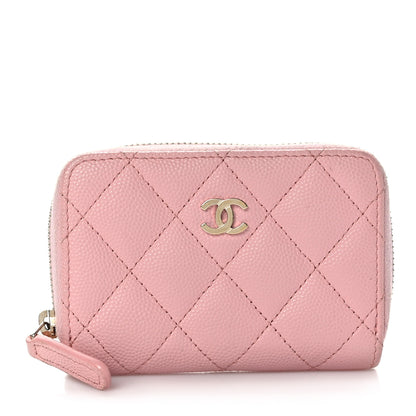 Chanel Caviar Quilted Zip Card Holder Pink 1 of 7