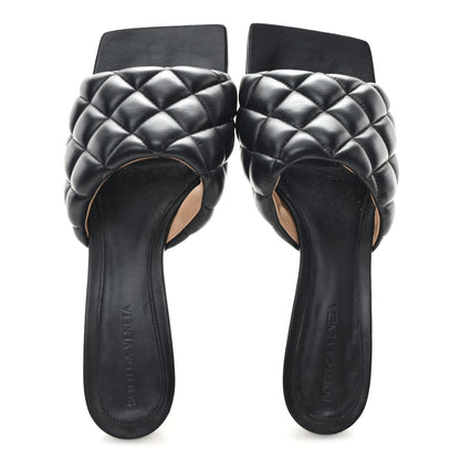 Bottega Veneta Nappa Matelasse Padded Mid Heel Mule Sandals 38.5 Black 2 of 8