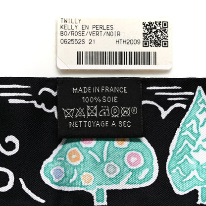 Hermes Silk Isola Di Primavera Twilly Black Vert Rose 3 of 4