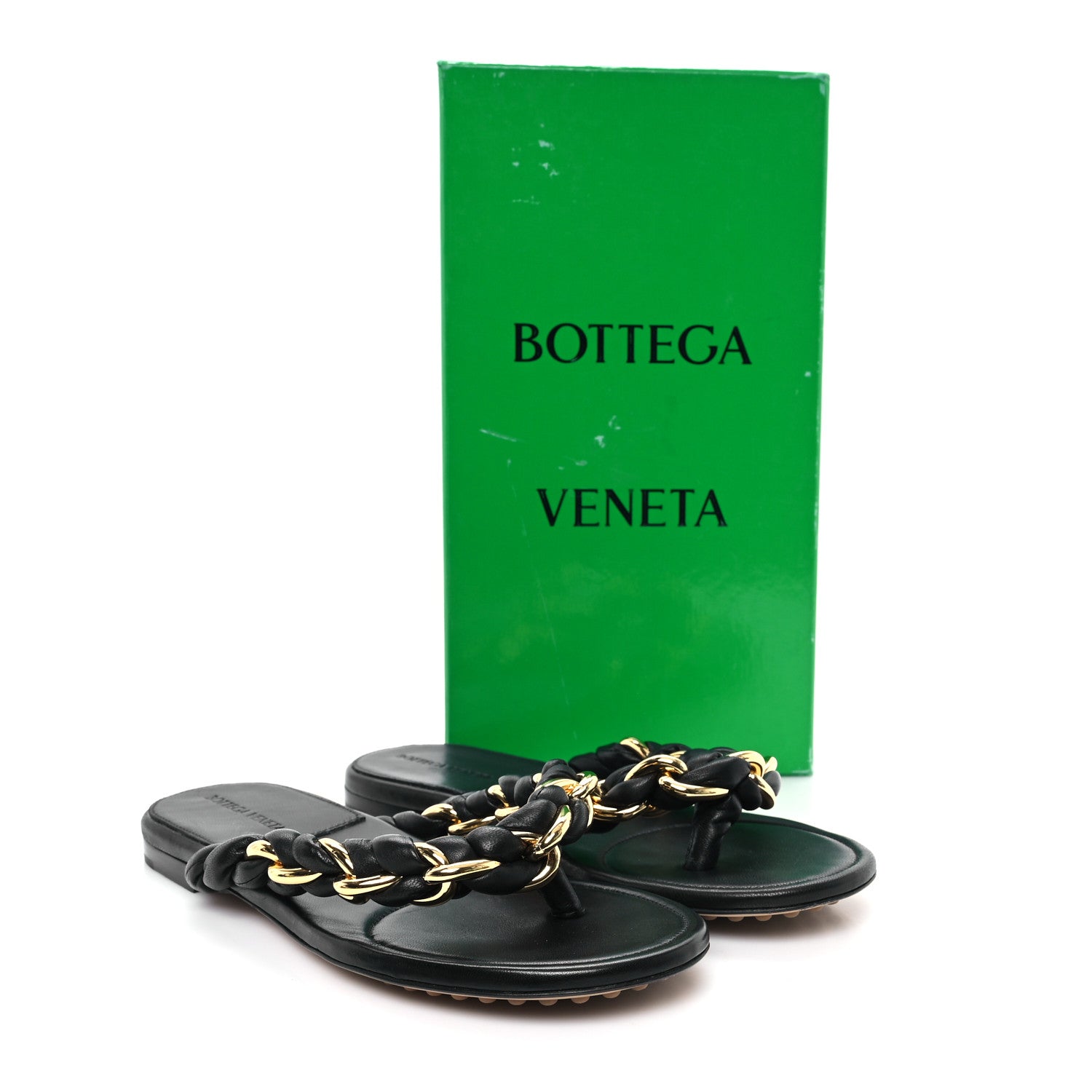 Bottega Veneta Nappa Chain Dot Flat Sandals 39.5 Black 1681686