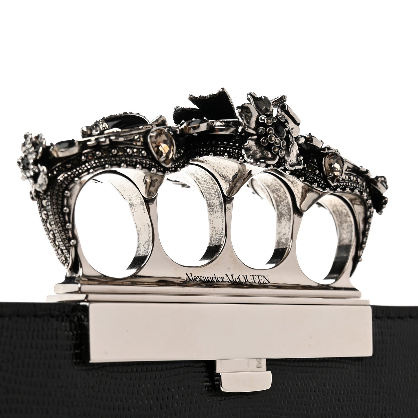 Calfskin Lizard Embossed Knuckle Flat Clutch Black