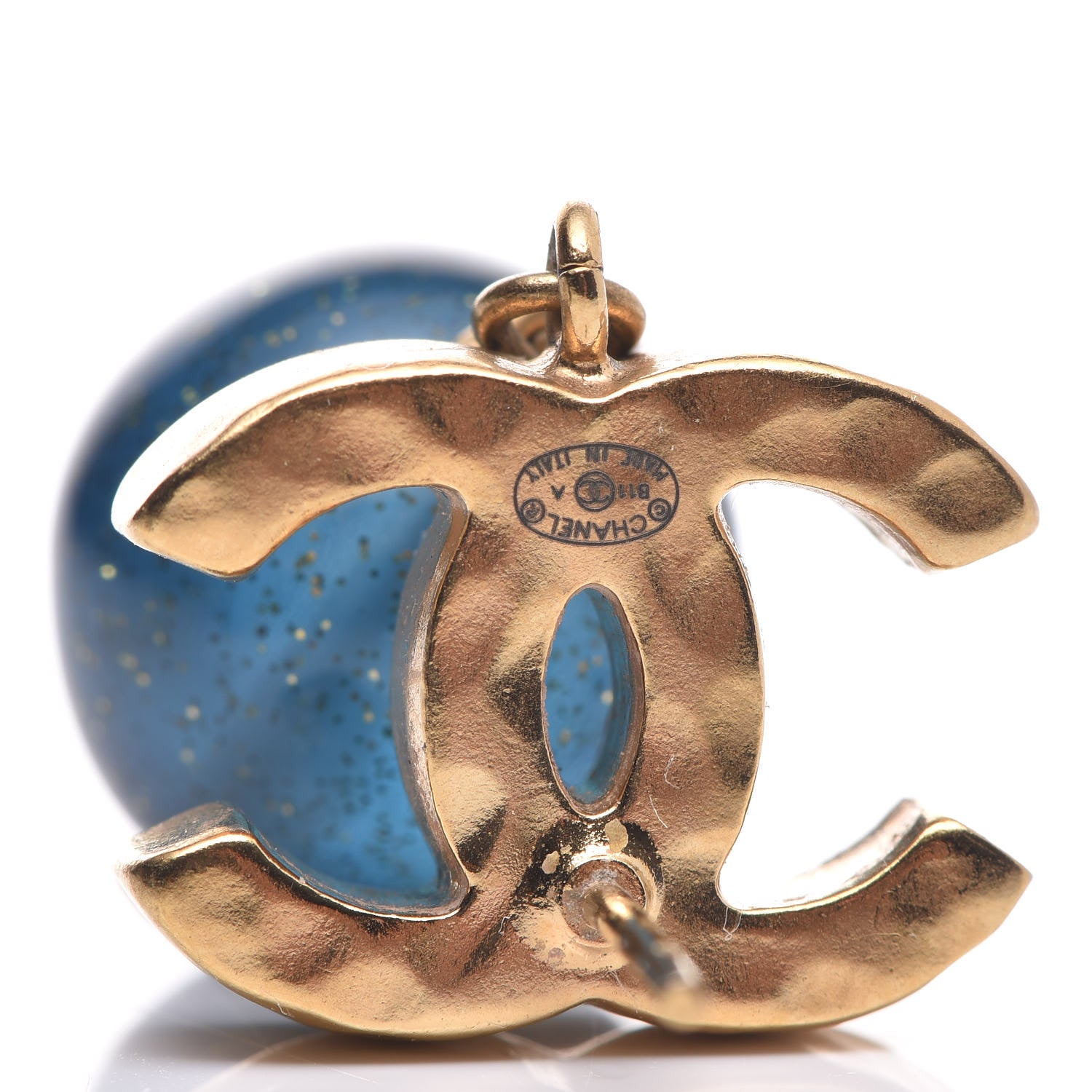 Chanel Bead CC Drop Earrings Gold Blue 4 of 4