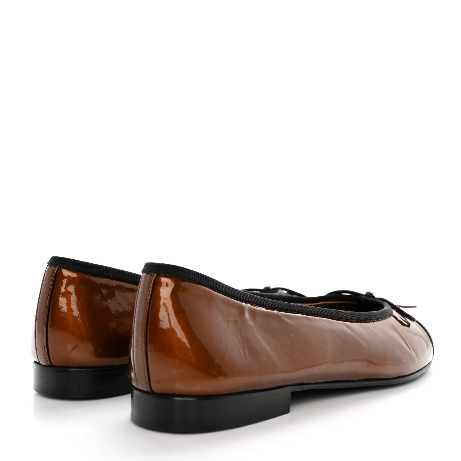 Chanel Patent Calfskin CC Cap Toe Ballerina Flats 37.5 Brown Black 4 of 12