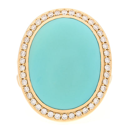 David Yurman Sterling Silver 18K Yellow Gold Diamond Turquoise Albion Oval Ring 53 6.25 1 of 6
