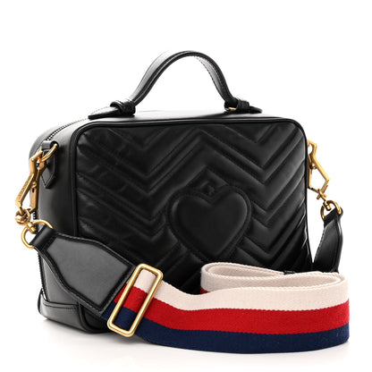 Gucci Calfskin Matelasse Sylvie Web Small GG Marmont Top Handle Shoulder Bag Black 3 of 12