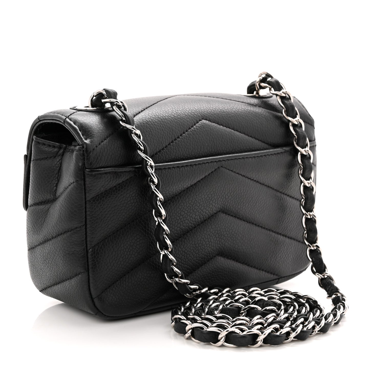 Caviar Chevron Quilted Small Single Flap Black