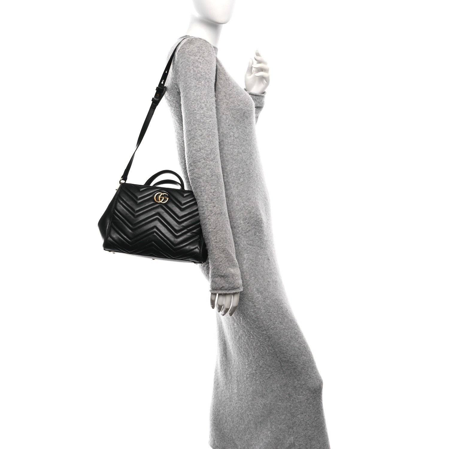 Gucci Calfskin Matelasse Small GG Marmont Tote Black 2 of 11