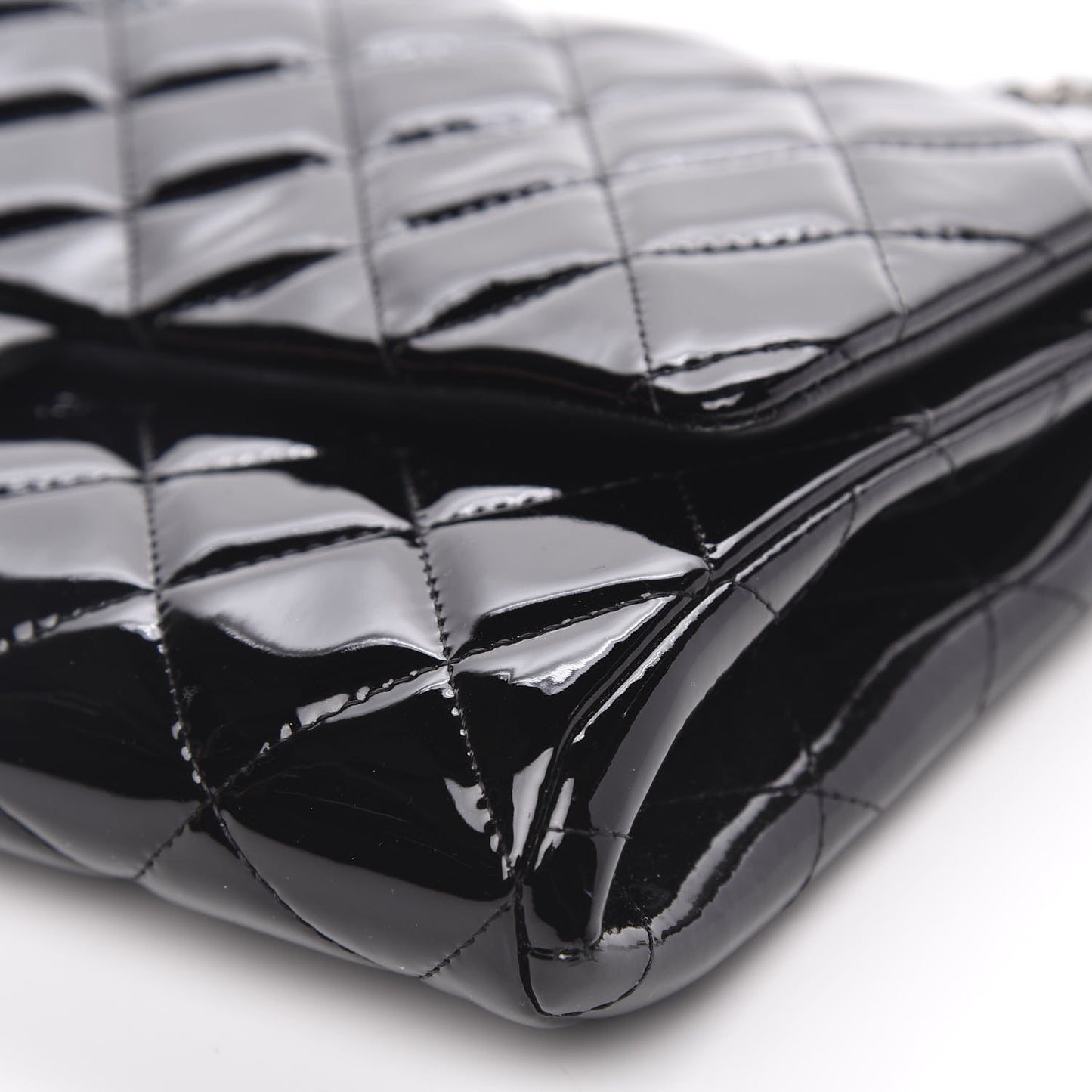 Striated Patent Quilted Clutch With Chain Flap Black