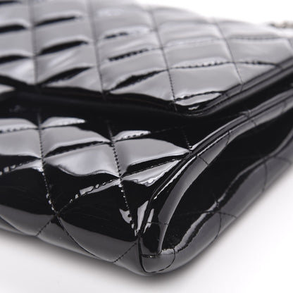 Chanel Striated Patent Quilted Clutch With Chain Flap Black 9 of 11