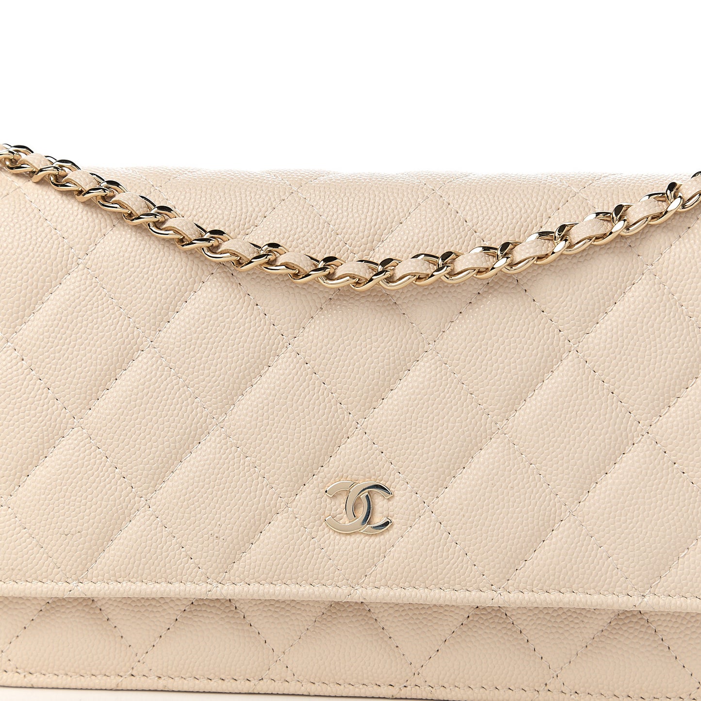 Caviar Quilted Wallet On Chain WOC Light Beige