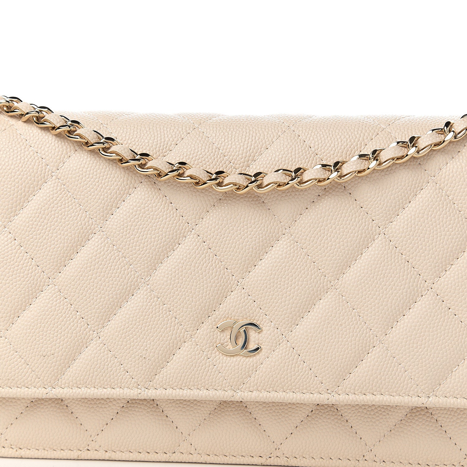 Chanel Caviar Quilted Wallet On Chain WOC Light Beige 12 of 13