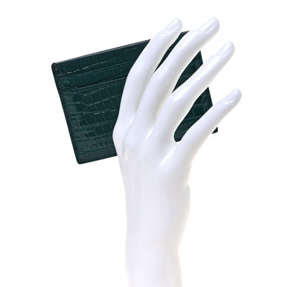 Saint Laurent Calfskin Crocodile Embossed Monogram Credit Card Case Foliage Green 2 of 10