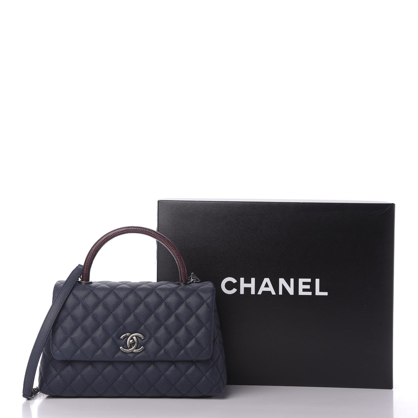 Caviar Lizard Quilted Small Coco Handle Flap Navy