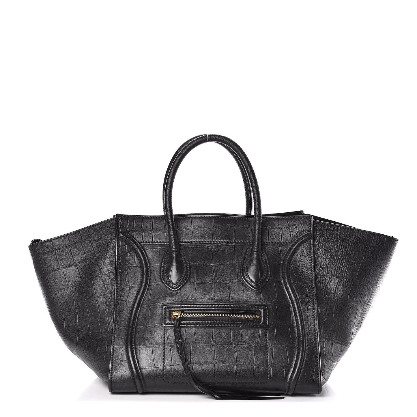 Crocodile Embossed Calfskin Medium Phantom Luggage Black