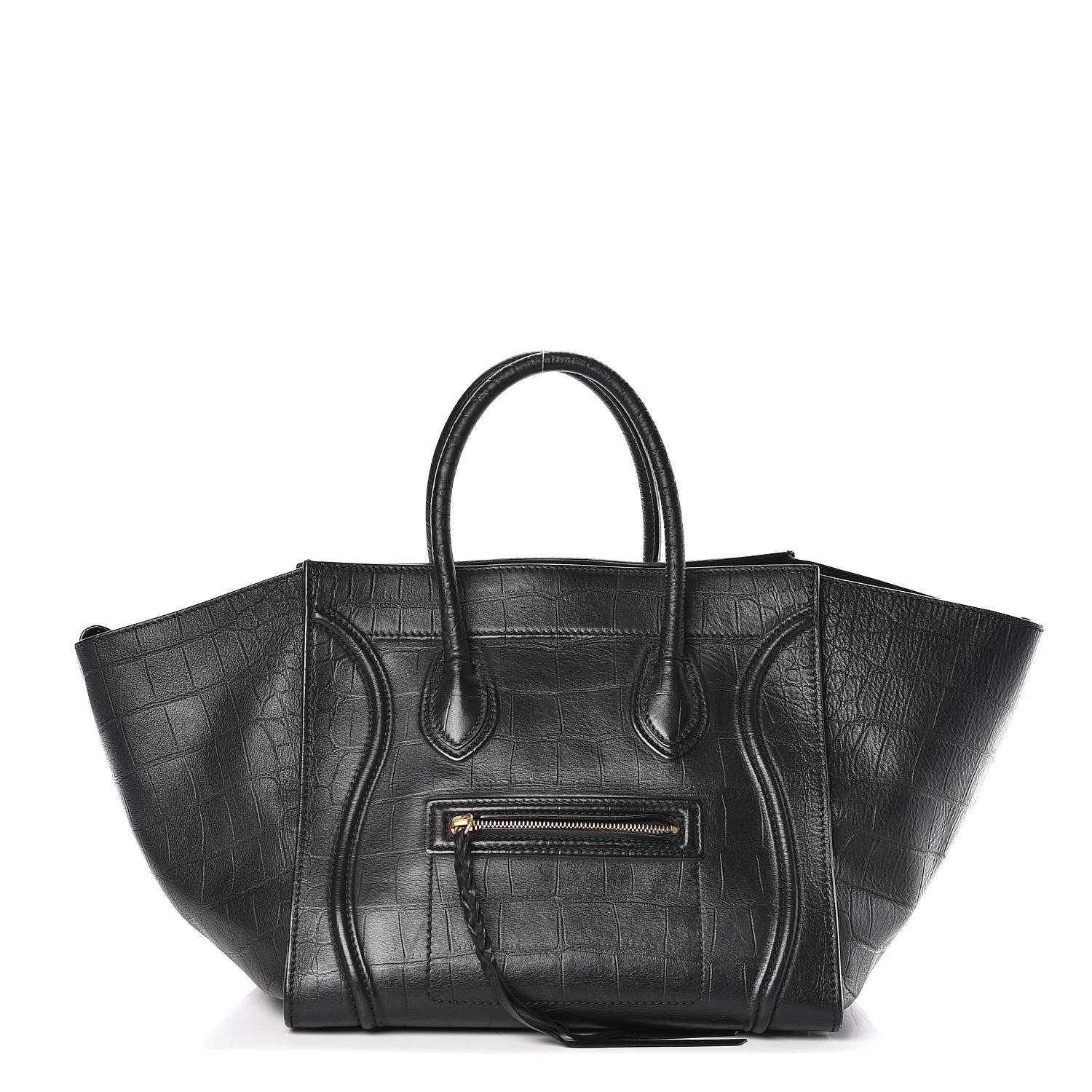 Celine Crocodile Embossed Calfskin Medium Phantom Luggage Black 1 of 17