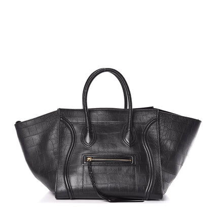 Celine Crocodile Embossed Calfskin Medium Phantom Luggage Black 1 of 17