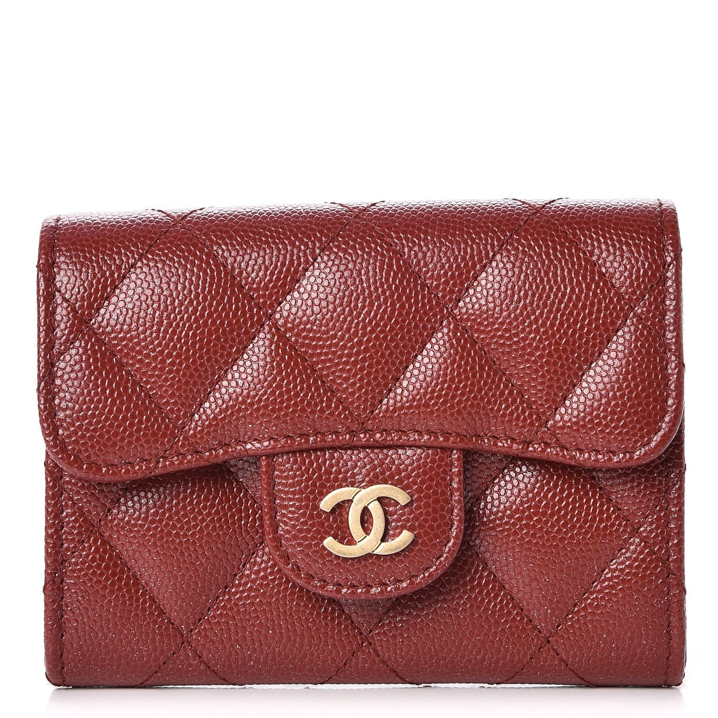 Metallic Caviar Quilted Coin Purse Dark Red