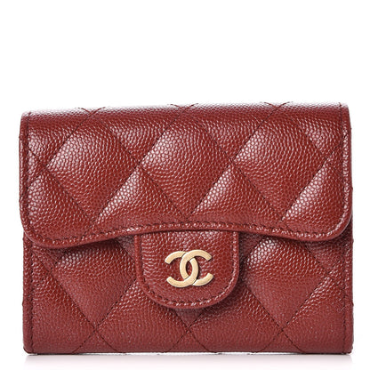 Chanel Metallic Caviar Quilted Coin Purse Dark Red 1 of 9