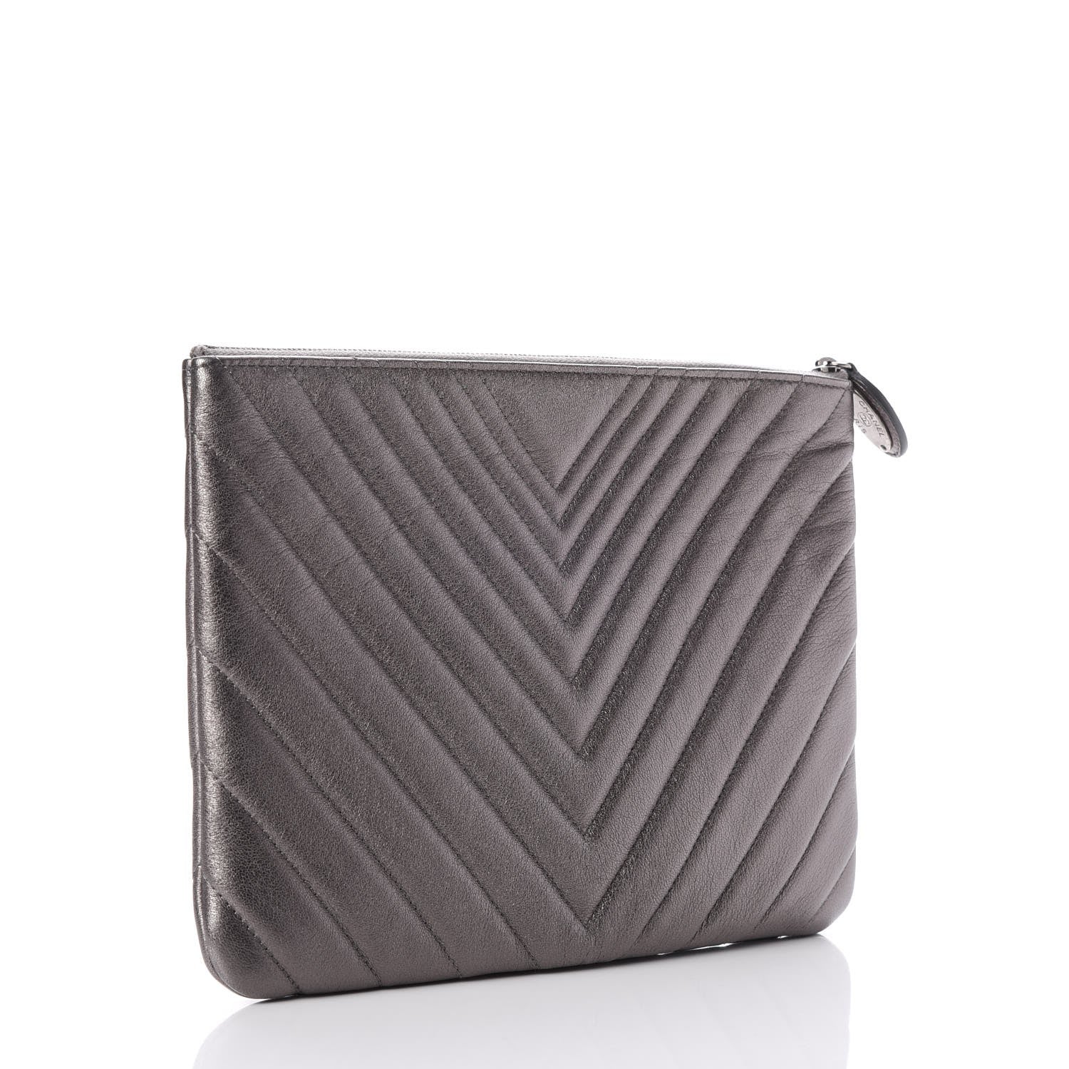 Chanel Metallic Calfskin Chevron Quilted Medium Cosmetic Case Dark Silver 3 of 8