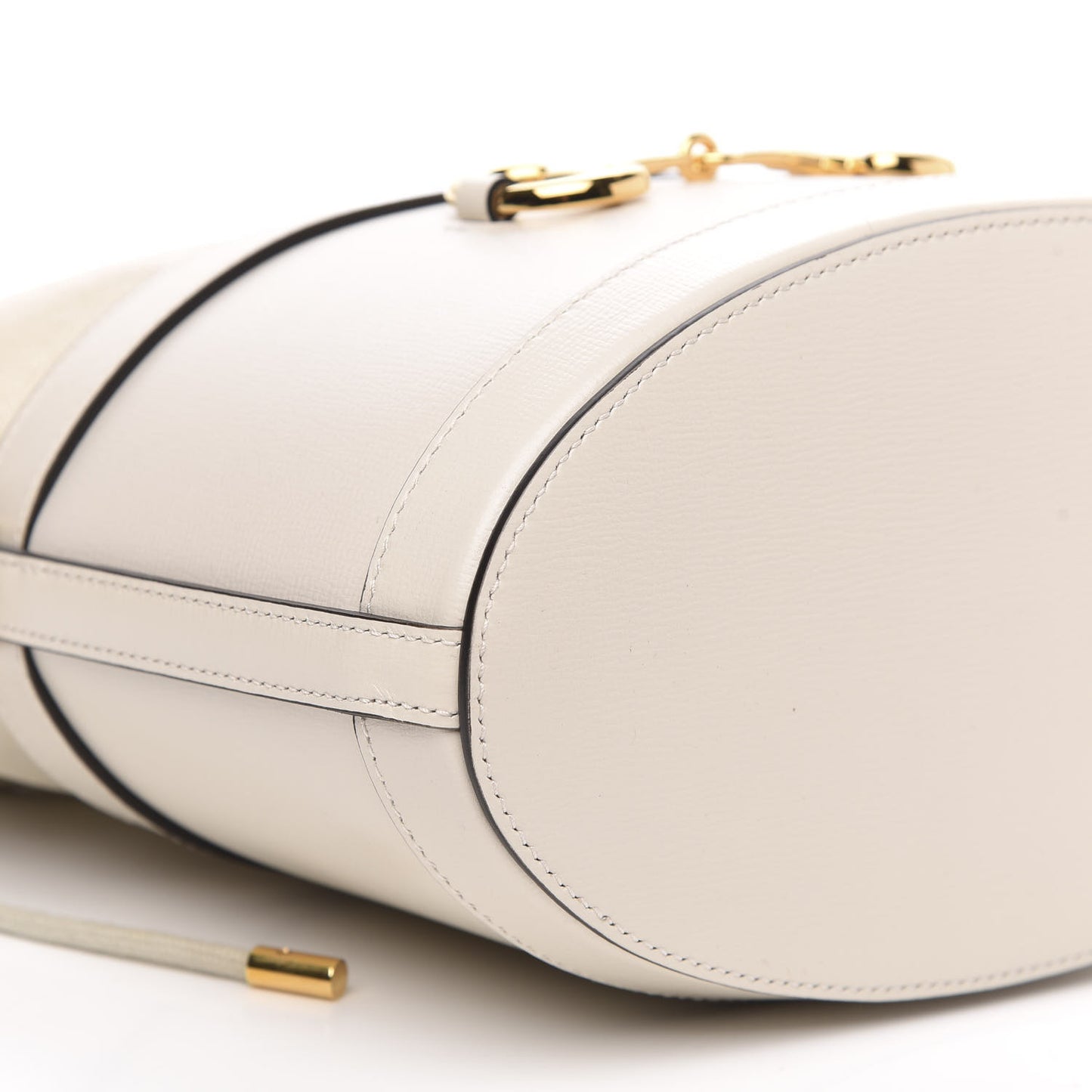 Azalea Sakai Calfskin Horsebit 1955 Drawstring Bucket Bag Mystic White
