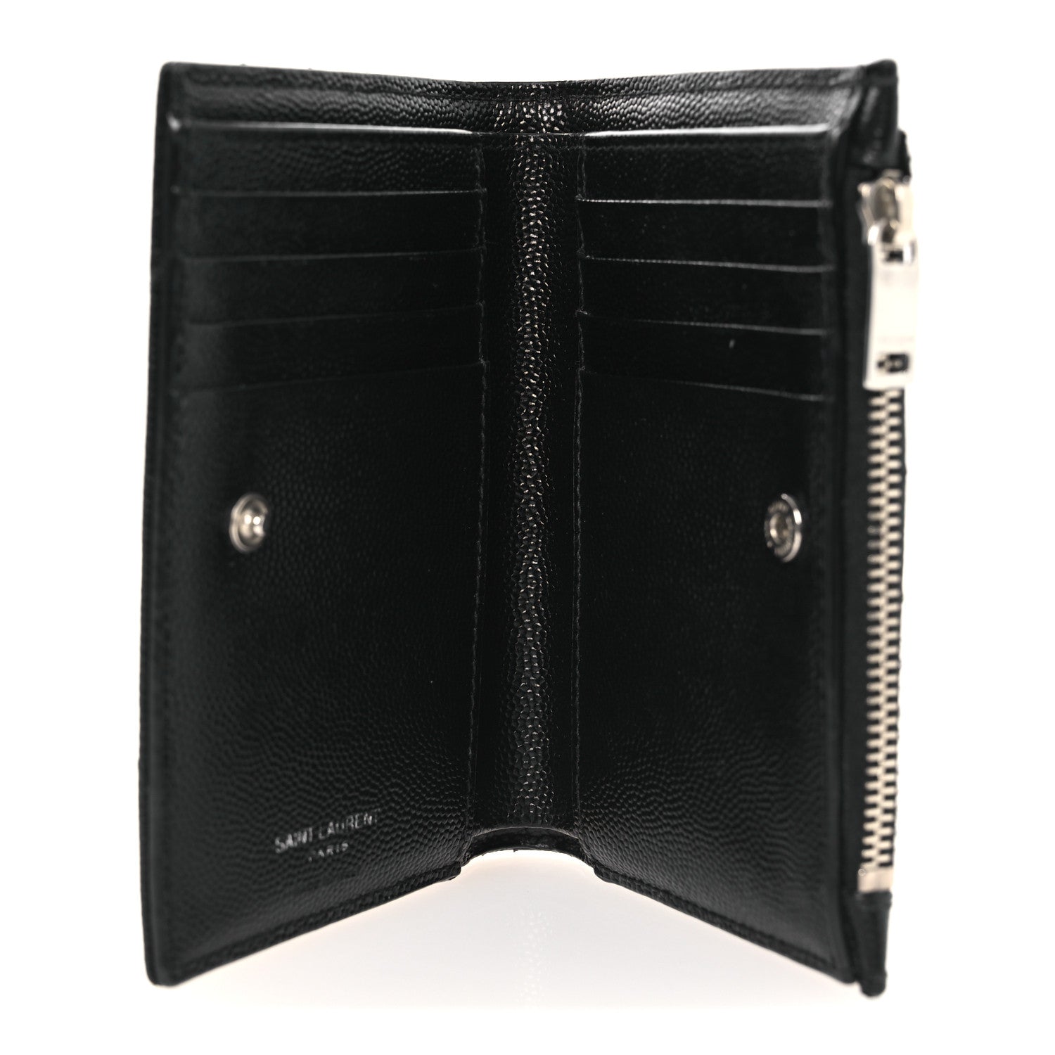 Saint Laurent Grain De Poudre Matelasse Chevron Monogram Zipped Two-Part Wallet Black 5 of 10