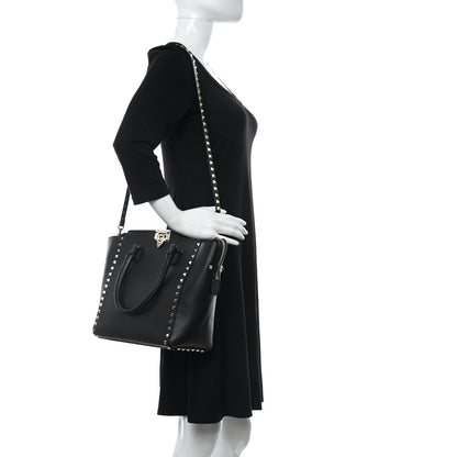 Valentino Garavani Vitello Rockstud Double Handle Tote Black 2 of 9