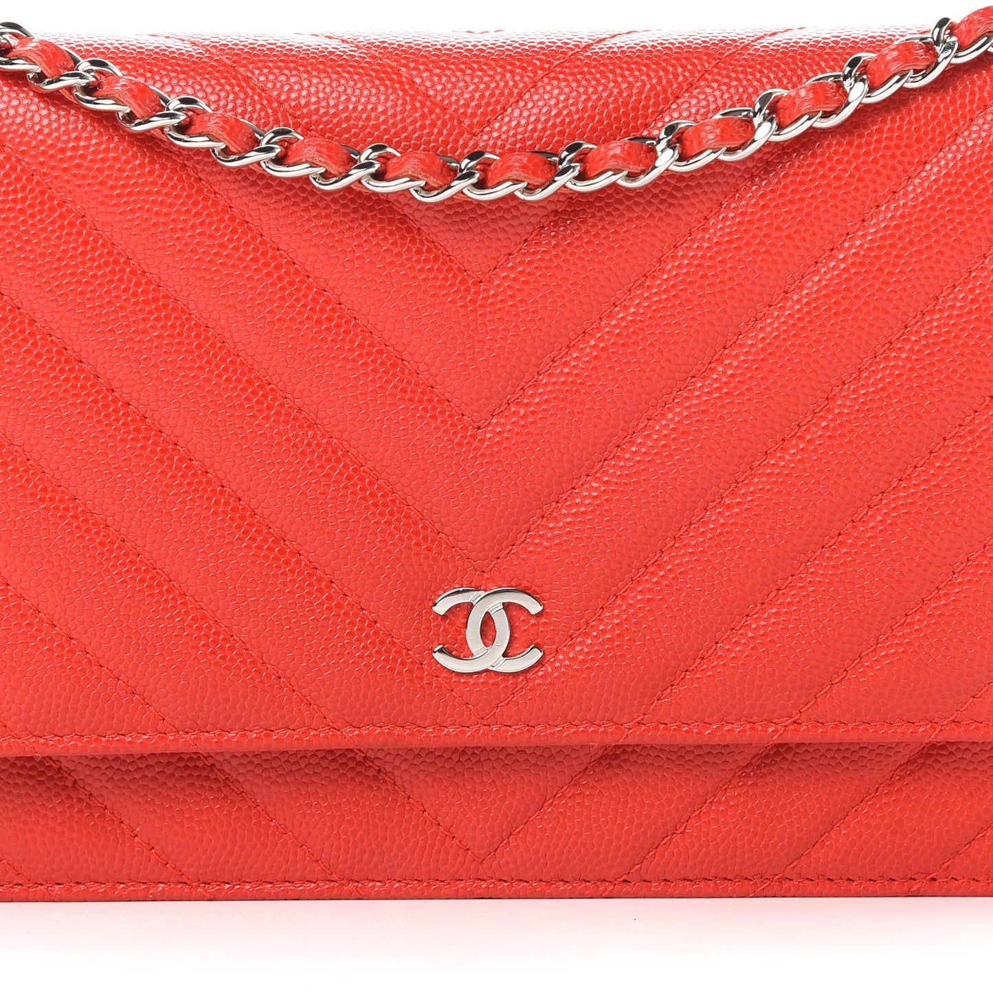 Caviar Chevron Quilted Wallet On Chain WOC Red