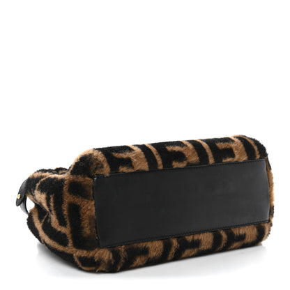 Fendi Shearling Nappa Macro FF 1974 Mini Peekaboo Iconic Satchel Tobacco Black 4 of 11