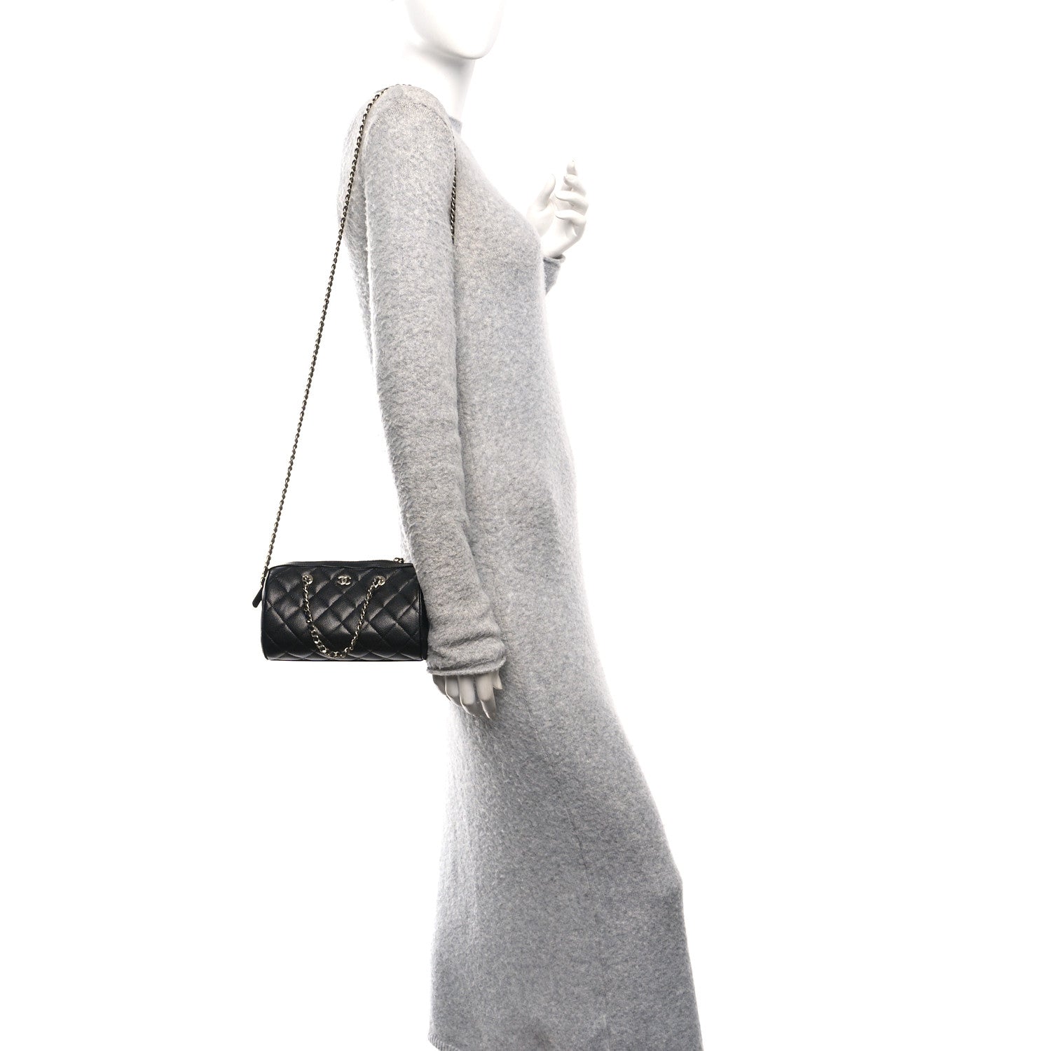 Chanel Caviar Quilted Barrel Clutch With Chain Black 2 of 10