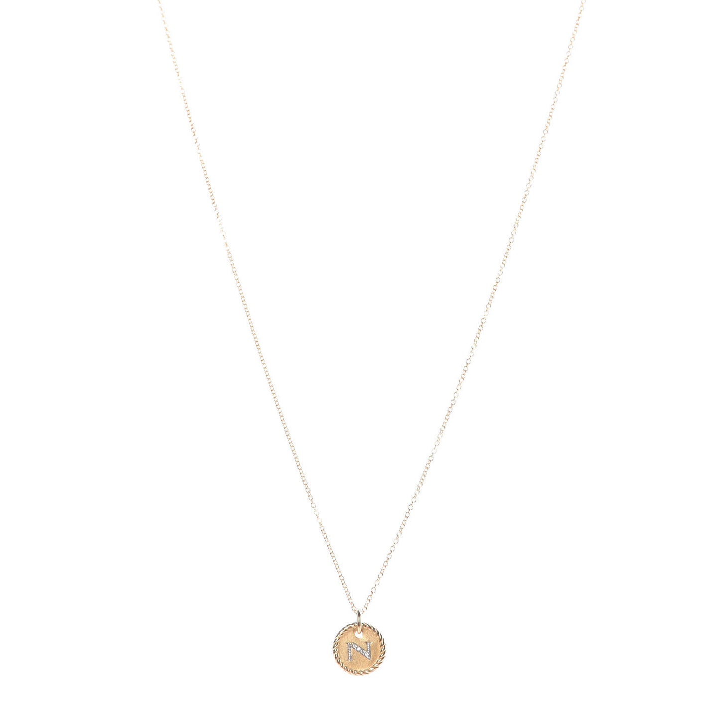 18K Yellow Gold Diamond Initial N Charm Necklace